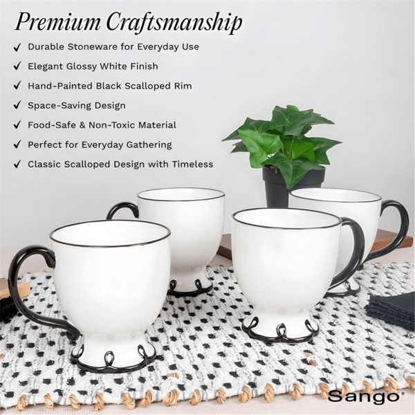 Sango Splash of Cheers Black & White Coffee Mugs - Set of 14