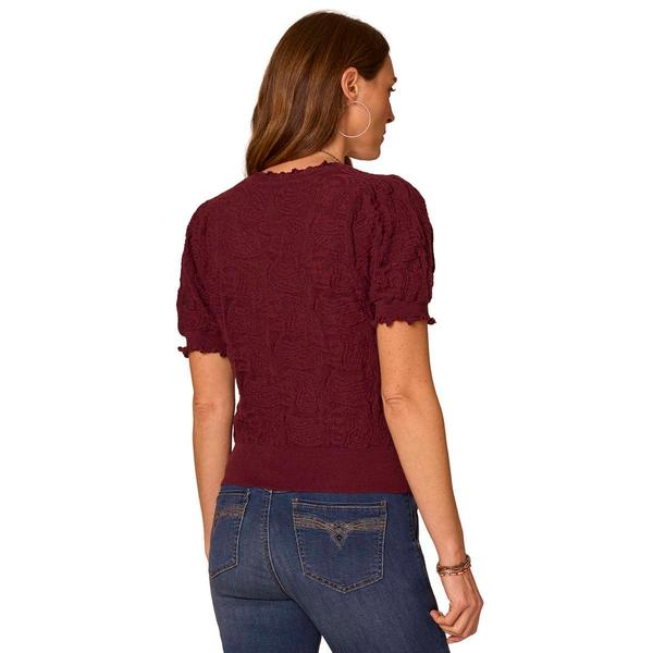 Womens Democracy Short Sleeve Scallop Edge Paisley Sweater