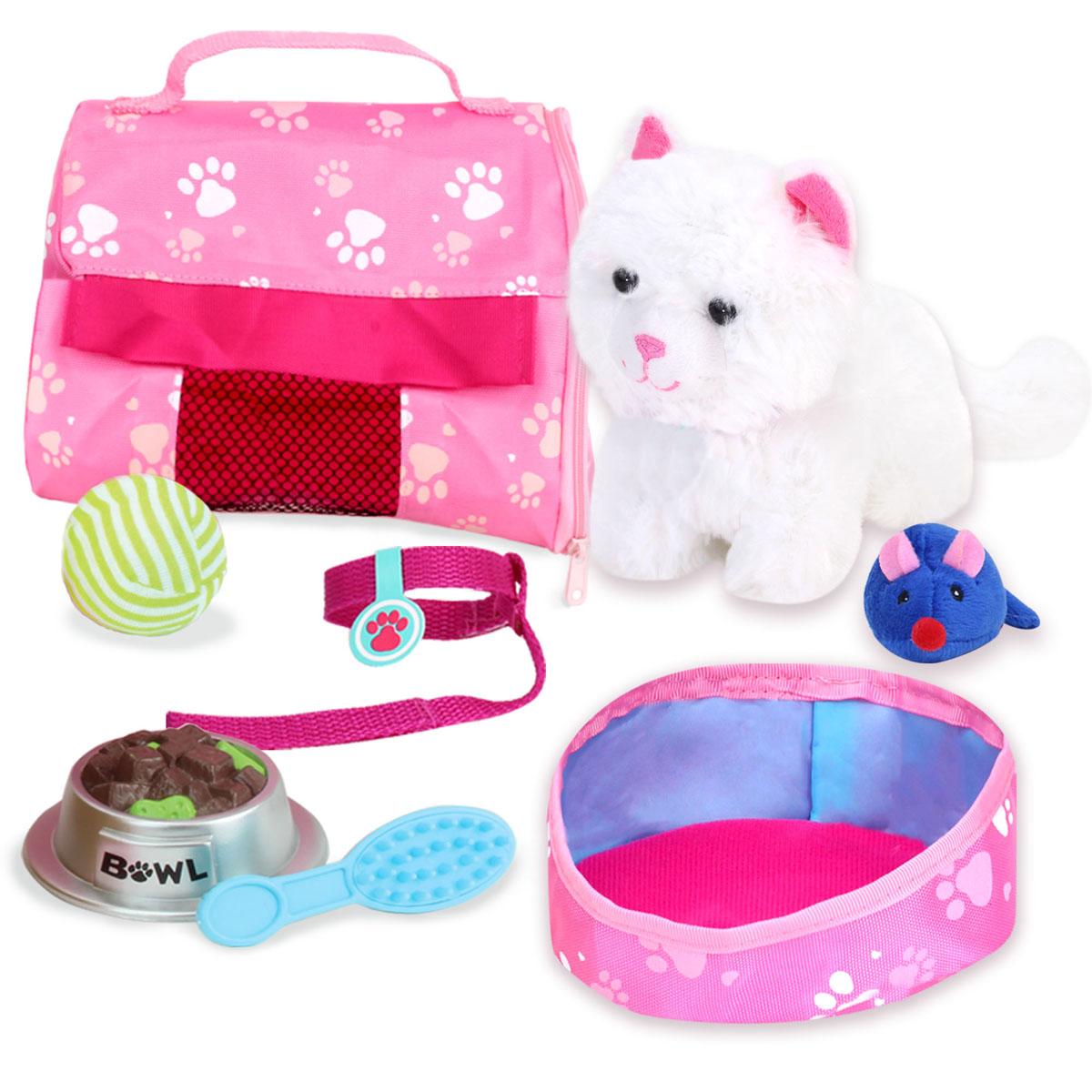 Open Video Modal for Sophia&#39;s(R) 10pc. White Kitten &amp; Carrier Set - Pink