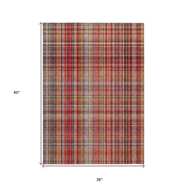 HomeRoots Red Orange & Brown Plaid Non Skid Area Rug