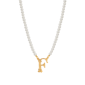 1928 16in. Gold-Tone F Initial Pearl Pendant - image 1