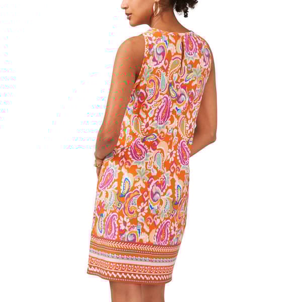 Plus Size MSK Sleeveless Border Print ITY Keyhole Back Dress