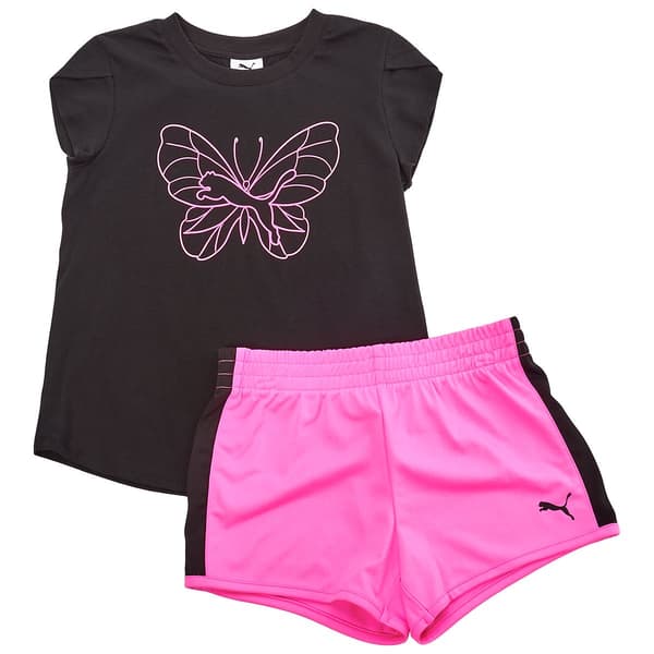 Girls (4-6x) Puma(R) Tulip Sleeve Butterfly Tee & Tricot Shorts Set - image 