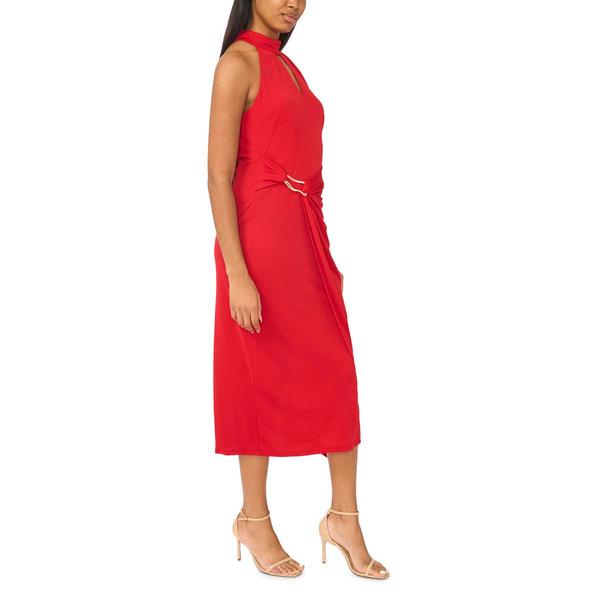 Womens MSK Sleeveless Halter Neck Solid Faux Wrap Midi Dress