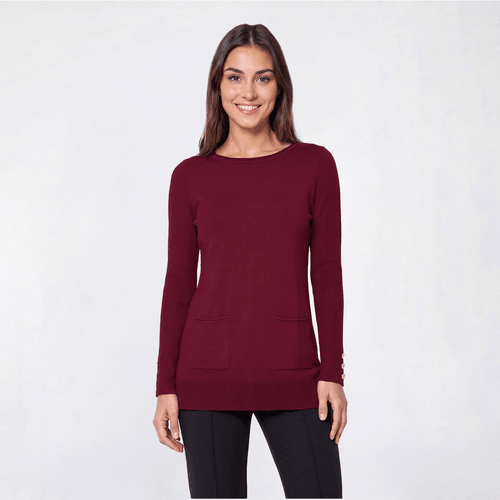 Womens Retrology Long Sleeve Ribbed Sleeve Solid 2 Pocket Sweater - image 