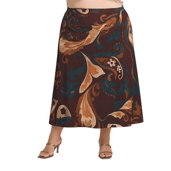 Plus Size 24/7 Comfort Apparel Brown Print Maxi Skirt - image 