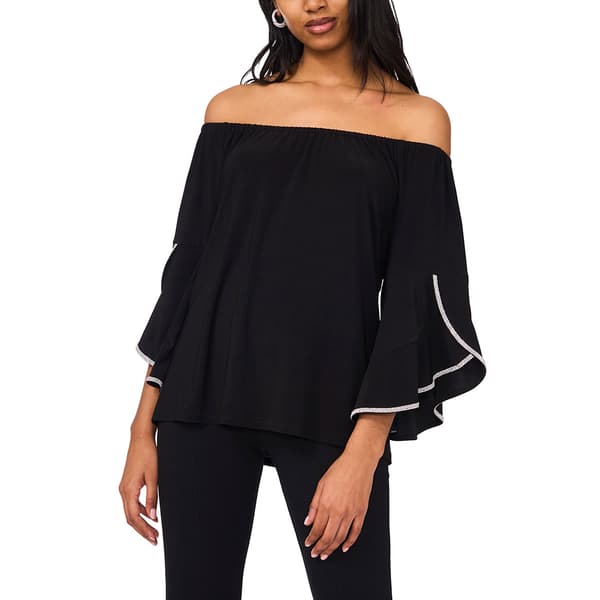 Womens MSK Off The Shoulder Rhinestone Trim Bell Sleeve Blouse - image 