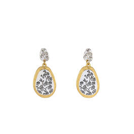 Ruby Rd. Two-Tone Etched Oval Drop Post Top Earrings