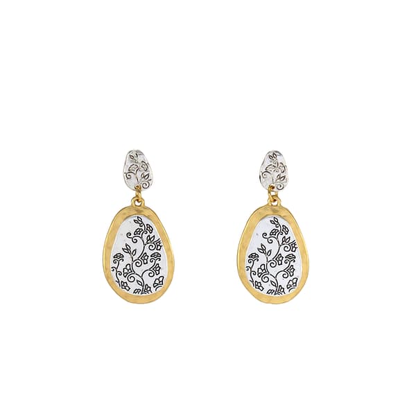 Ruby Rd. Two-Tone Etched Oval Drop Post Top Earrings - image 