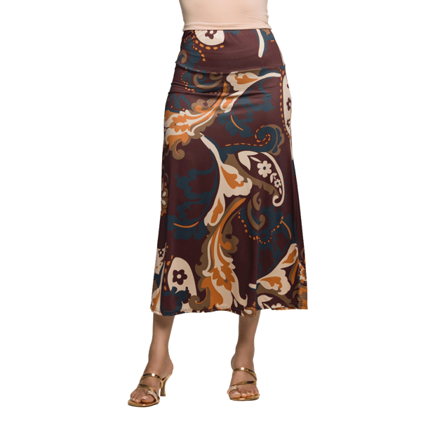 Womens 24/7 Comfort Apparel Brown Print Elastic Waist Maxi Skirt