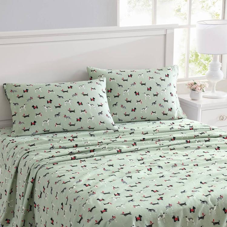 Laura Ashley Holiday Pups Cotton Flannel Sheet Set