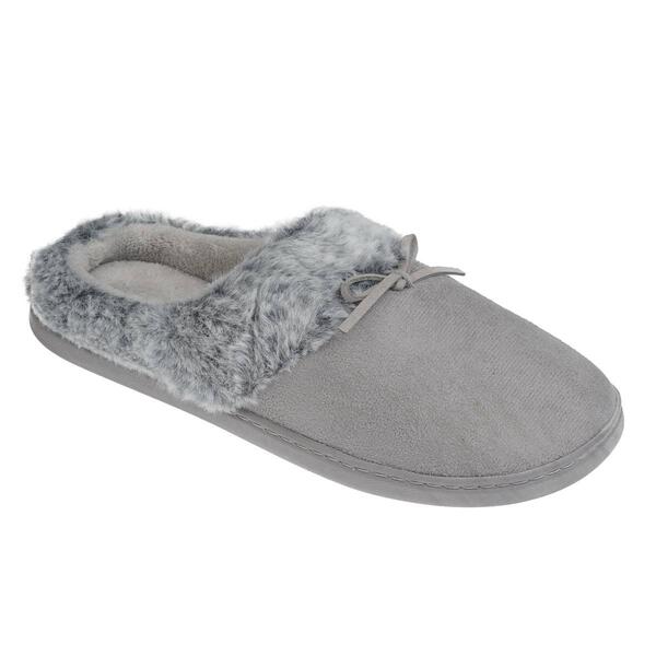 Womens Gold Toe&#40;R&#41; Microsuede Faux Fur Trim Clog Slippers w/Bow - image 
