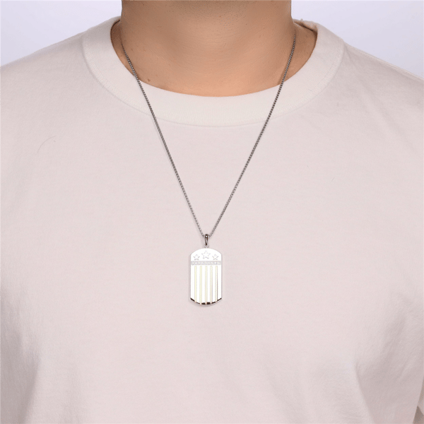 Mens Lynx Stainless Steel Cubic Zirconia Dog Tag Pendant Necklace