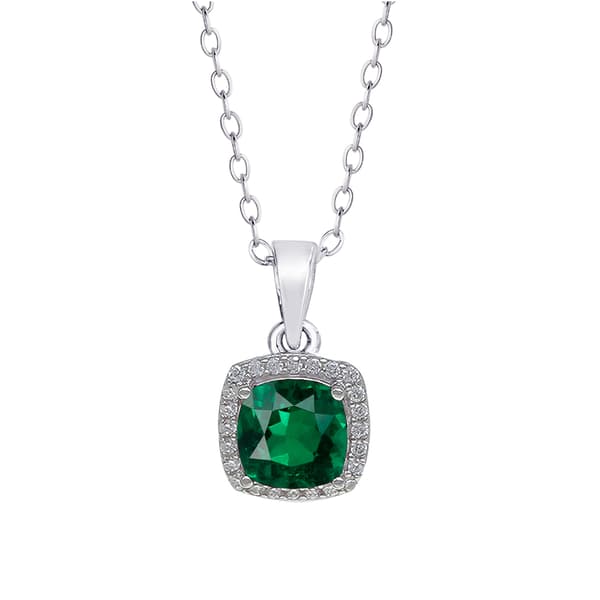 Gianni Argento Sterling Silver Lab Emerald Cushion Pendant - image 