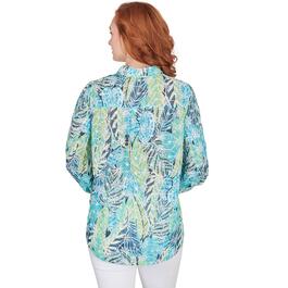 Womens Ruby Rd. By The Sea Woven Leaf Button Down Blouse