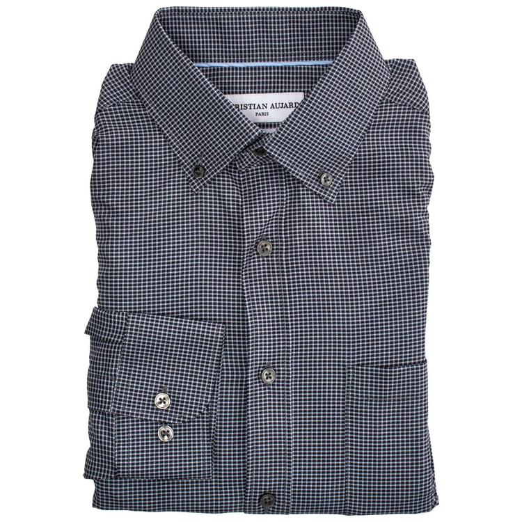 Mens Christian Aujard Slim Fit Stretch Check Dress Shirt - Black