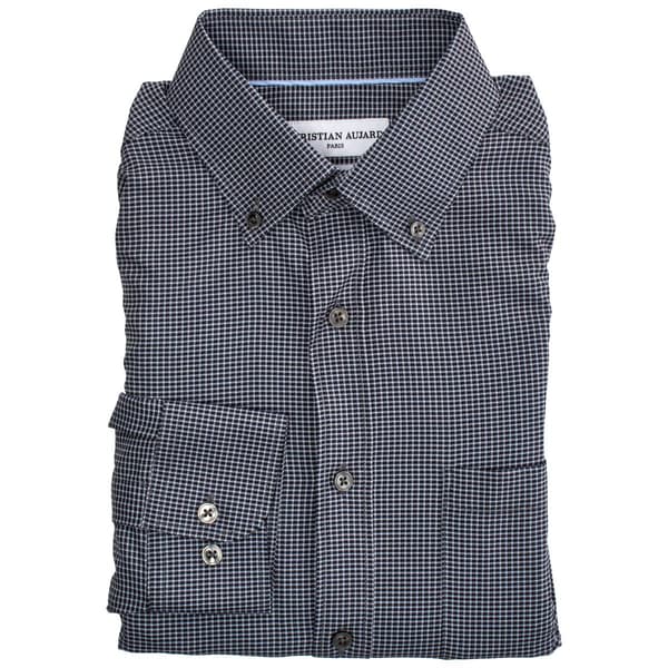 Mens Christian Aujard Slim Fit Stretch Check Dress Shirt - Black