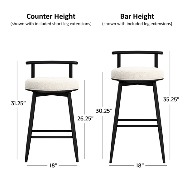 HH2 Home Dael Metal & Upholstered Adjustable Height Swivel Stool