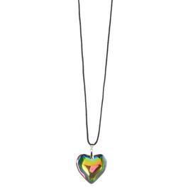 Ashley Silver Plated Iridescent Metal Puff Heart Corded Necklace
