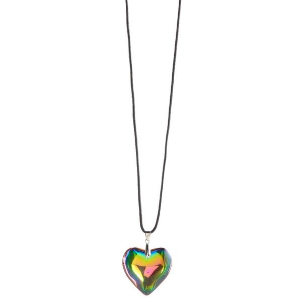 Ashley Silver Plated Iridescent Metal Puff Heart Corded Necklace - image 
