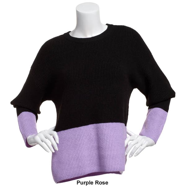 Womens 89th &amp; Madison Long Sleeve Color Block Sweater