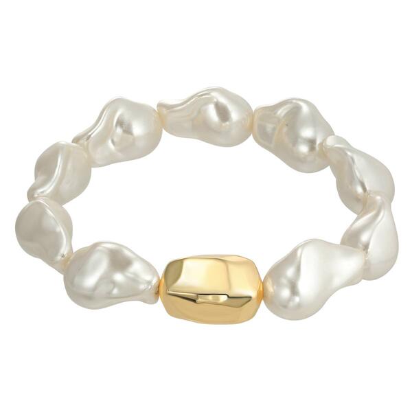 Roman Gold-Tone Baroque Pearls with Metal Bead Stretch Bracelet - image 