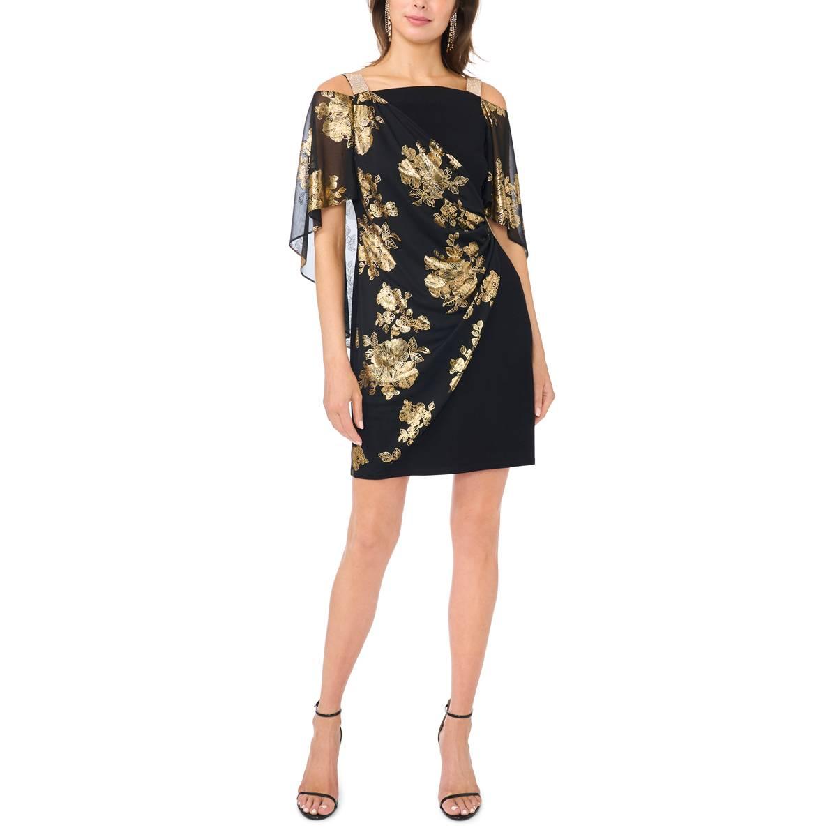 Womens MSK Sleeveless Foil Floral Overlay Rhinestone Sheath Dress