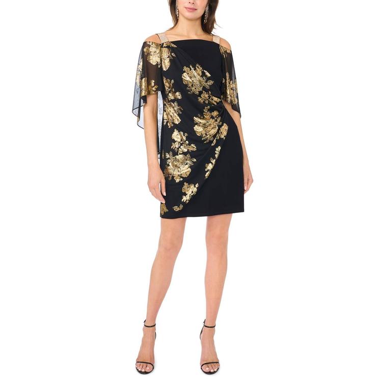Womens MSK Sleeveless Foil Floral Overlay Rhinestone Sheath Dress