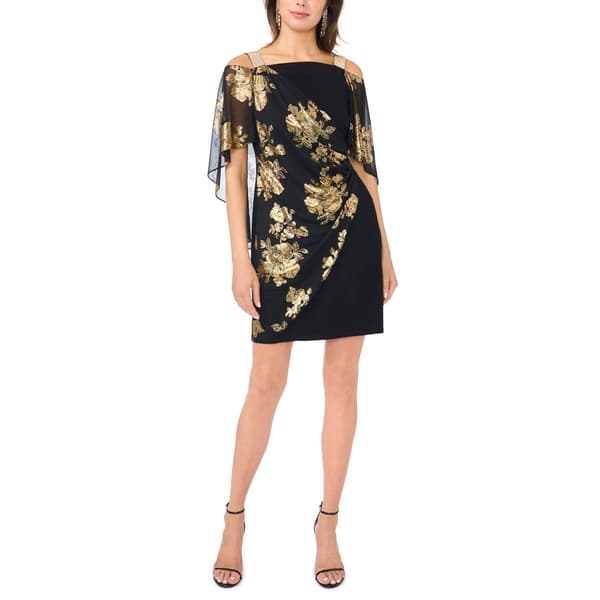 Womens MSK Sleeveless Foil Floral Overlay Rhinestone Sheath Dress