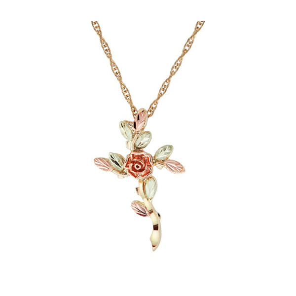 Black Hills Gold 10kt. Rose Branch Cross Necklace - image 