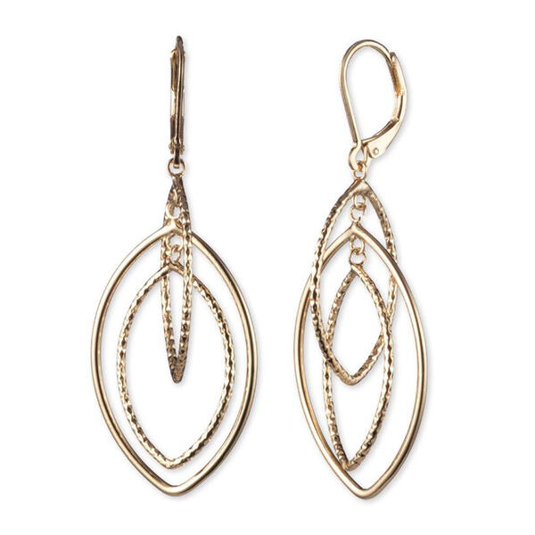 Anne Klein Large Textured Open Leverback Drop Earrings - image 