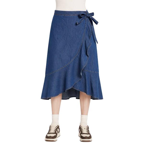 Juniors A. Byer Denim Ruffle Side Tie Wrap Skirt