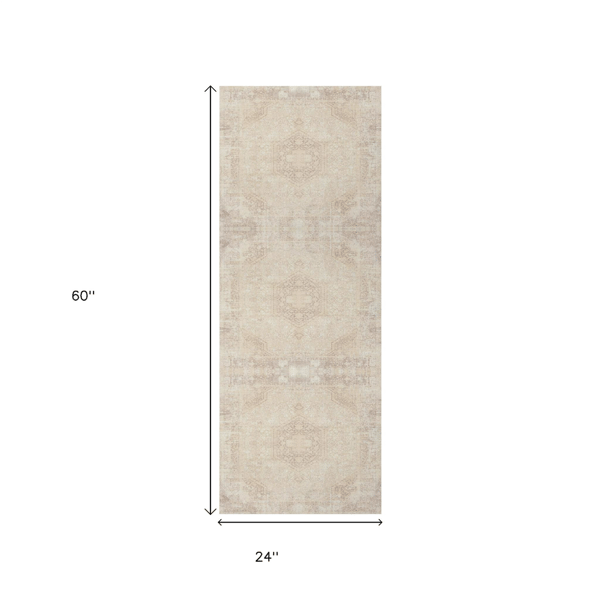 HomeRoots Beige Medallion Runner Rug