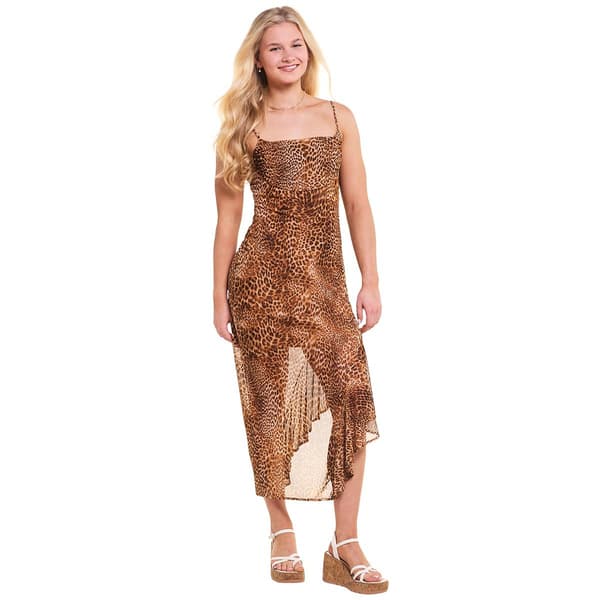 Juniors No Comment Asymmetrical Hem Leopard Midi Dress - image 