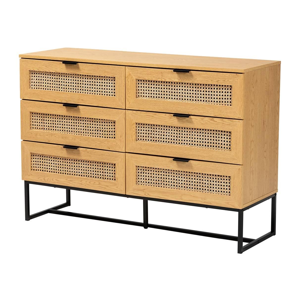 Baxton Studio Sawyer Oak Brown Wood 6-Drawer Storage Cabinet
