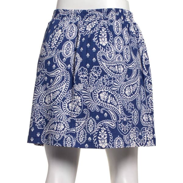 Womens Floral & Ivory Pull On Paisley Skort with Tie & Wood Beads