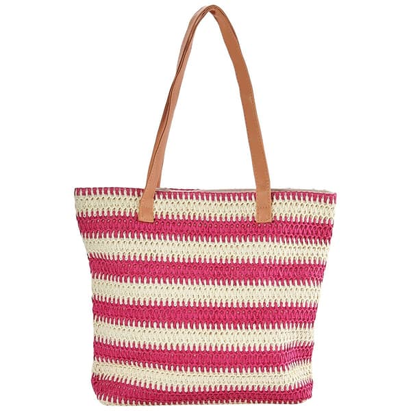 Renshun Striped Straw Tote - Pink/White
