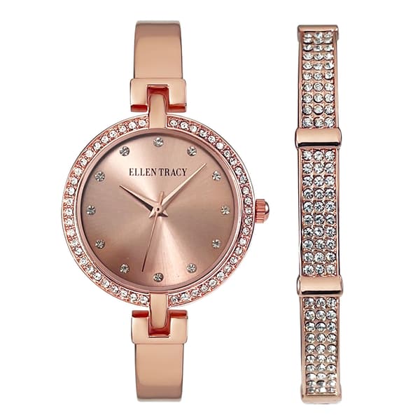 Ellen Tracy Womens Watch & Bracelet Set with Crystal Embellishment