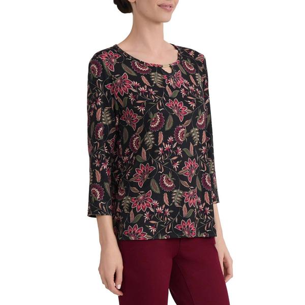 Petite Jones New York 3/4 Sleeve Bar Keyhole Floral Blouse