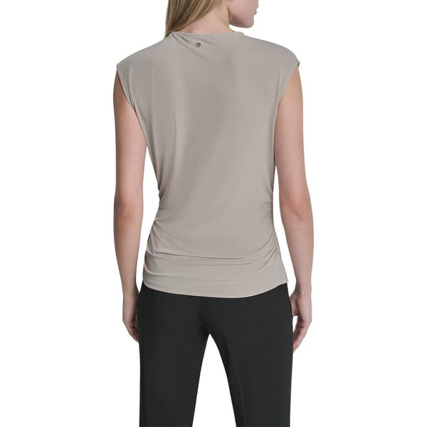 Womens DKNY Sleeveless Ruched Knot Front Solid Blouse