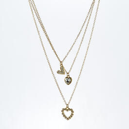 Ashley Gold Plated Layered Heart & Glass Stone Pendant Necklace