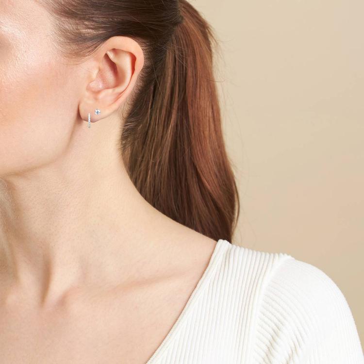 Athra Sterling Silver CZ Stud & Hoop Earrings Set