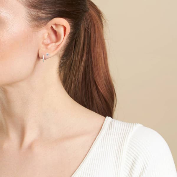 Athra Sterling Silver CZ Stud & Hoop Earrings Set