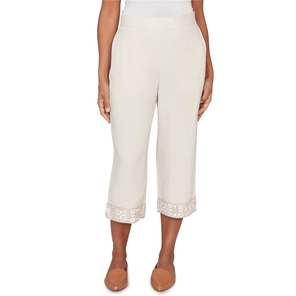 Womens Alfred Dunner Natural Wonder Crochet Trim Linen Capri