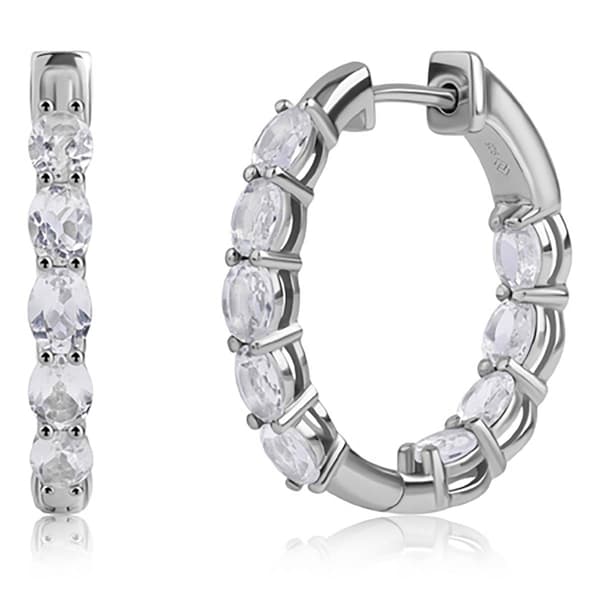 Gemstone Classics(tm) 4x3mm White Topaz Inside Out Hoop Earrings - image 