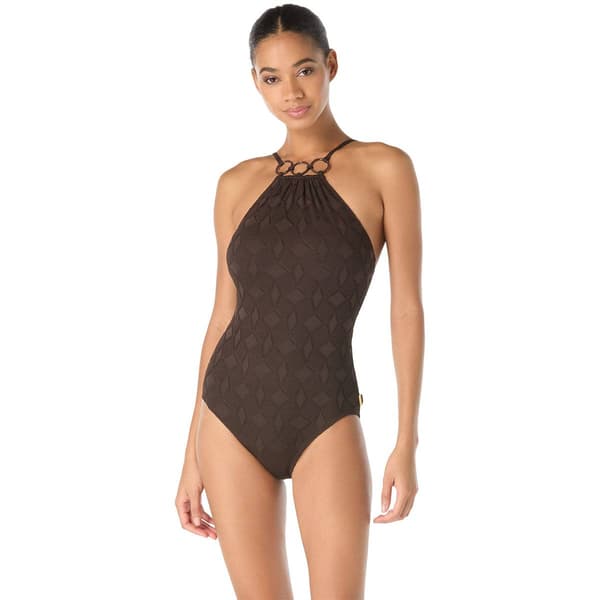 Womens Vince Camuto Solid High Neck One Piece Ring Trim Suit - image 