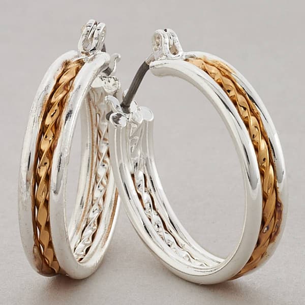 Design Collection Two-Tone Twisted Band Hoop Earrings - image 