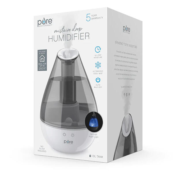 Pure Enrichment 600 1.3L MistAire Drop Ultrasonic Cool Humidifier