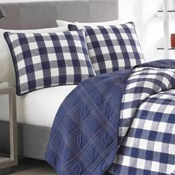 Eddie Bauer Lakehouse 136 TC Reversible Quilt Set - Blue