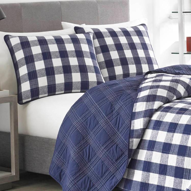 Eddie Bauer Lakehouse 136 TC Reversible Quilt Set - Blue